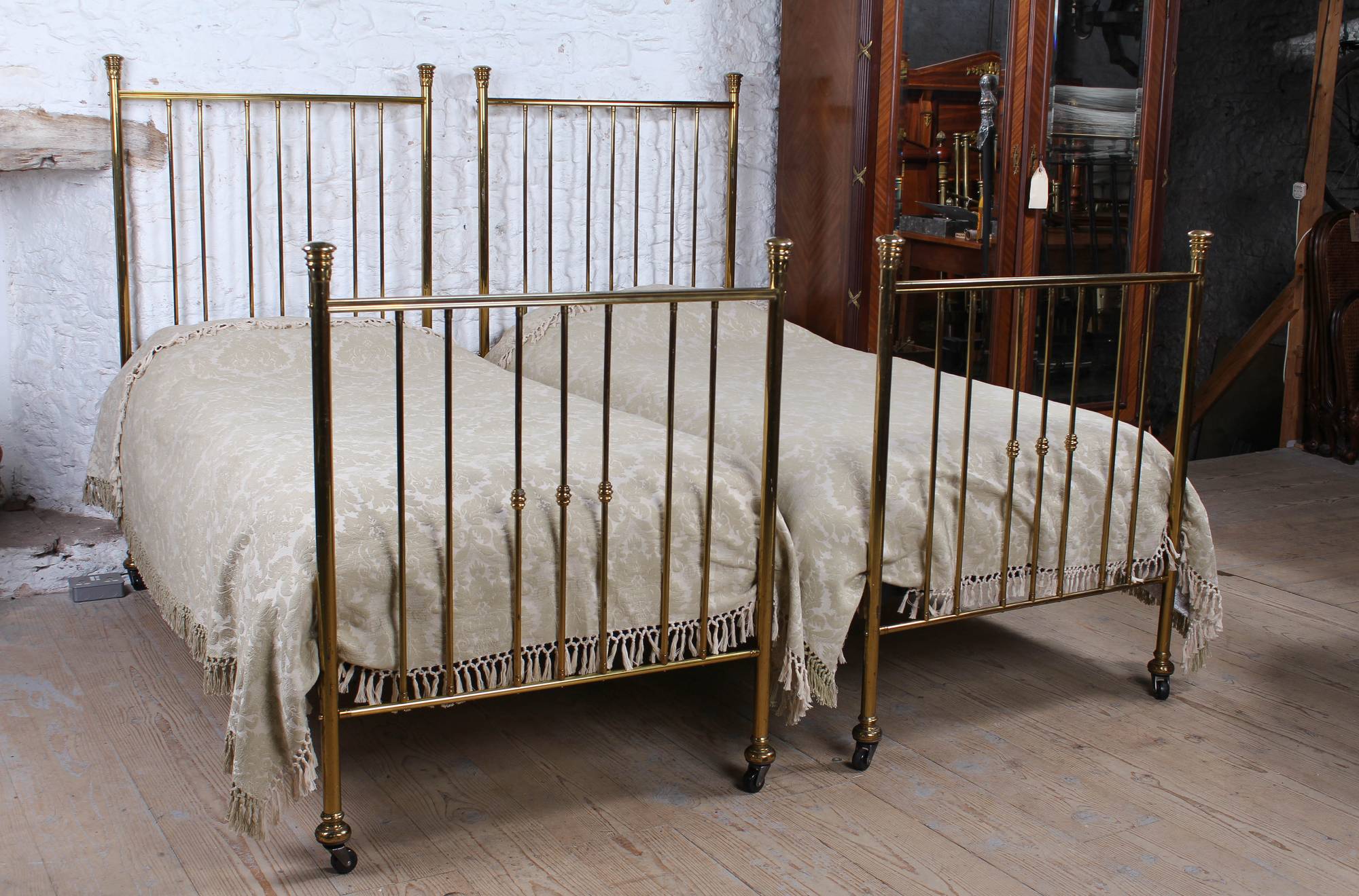 Very nice pair of simple Victorian all brass beds